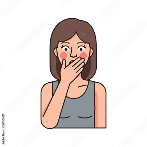 A cartoon woman covering her mouth
