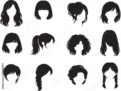 female hairstyle silhouettes black icons