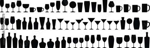 Assortment of Glassware and Drinkware Silhouettes for Beverages bottle wine glass