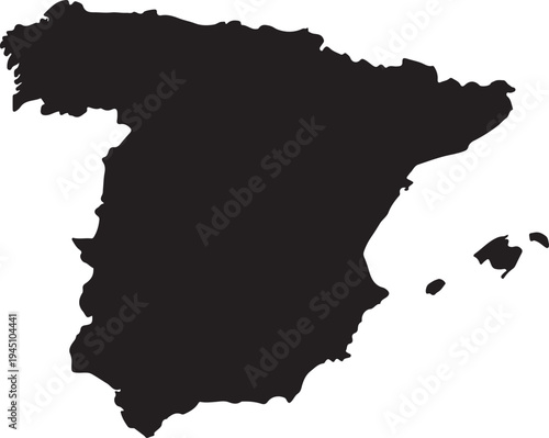 Black silhouette map of spain including balearic and canary islands