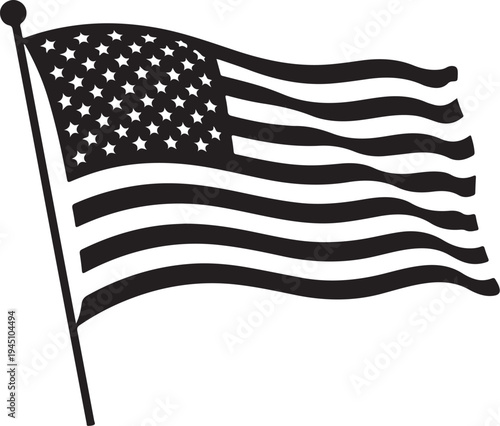 Black and white american flag waving on a pole usa flag