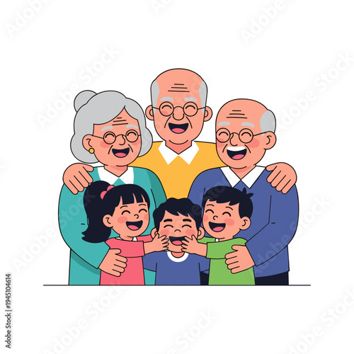 Happy family with children and grandparents smiling together