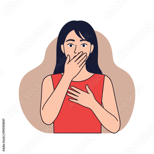 A cartoon woman covering her mouth