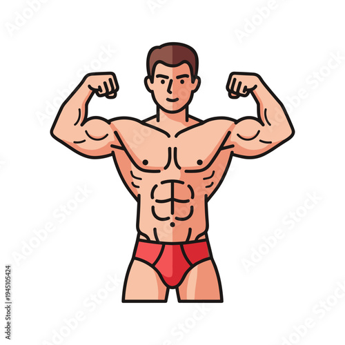 A cartoon drawing of a muscular man flexing his biceps