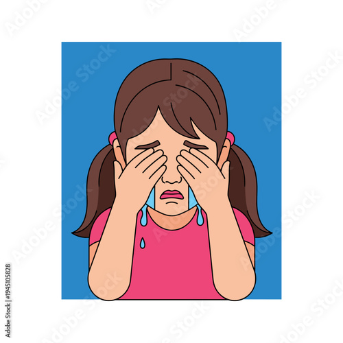 A cartoon girl crying and covering her face