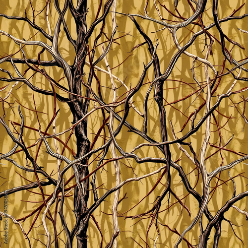 Bottomland Tree Branches Hunting Camouflage, Seamless Pattern Texture
