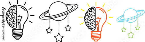 Creative light bulb ideas and space exploration concepts