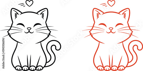 Coloring page of two cute cats with hearts