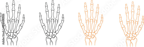 Four abstract vertical line art pieces in black dark gray light brown and beige on a white background