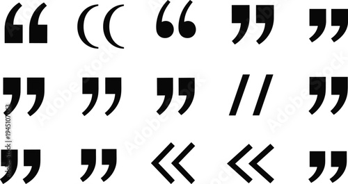 Variations of quotation mark typography styles in black and white