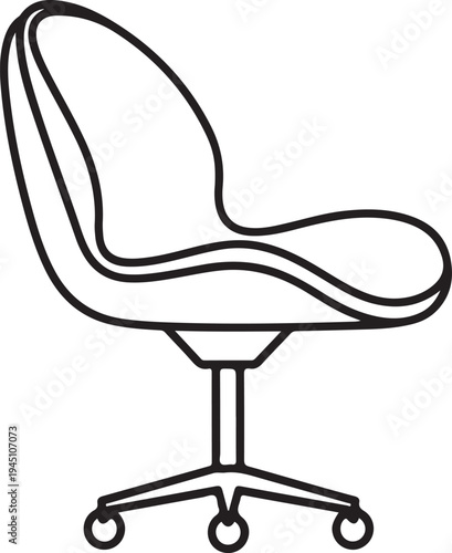 Modern office chair icon showing ergonomic furniture design with swivel base and wheels for workplace interior and comfort concept drawing