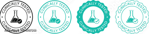 Clinically tested vector icons and labels in various colors and styles