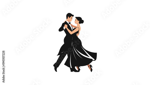 A couple dancing tango in a beautiful black silhouette illustration