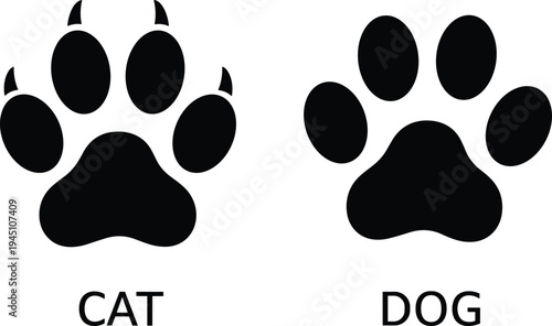 Distinct paw prints of a cat and a dog for easy identification