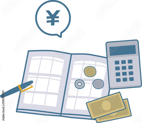 家計簿と電卓のイラスト