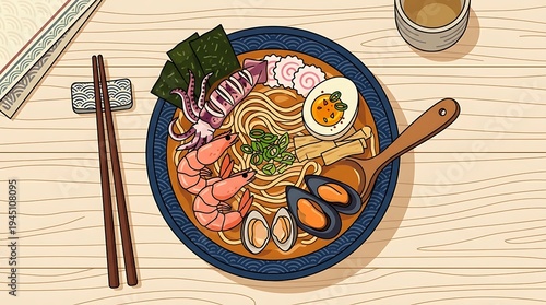 Ramen noodles with shrimp egg.