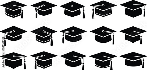 Graduation caps icon set for academic and educational themes