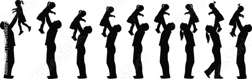 Sequence of silhouettes depicting a child being lifted and passed through a group of adults
