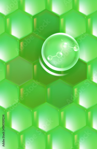 Hyaluronic acid and Niacinamide skin solutions ad, green collagen serum drops into skin cell with cosmetic advertising background ready to use, illustration vector.