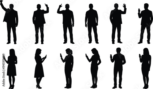 Diverse silhouettes demonstrating various hand gestures and poses