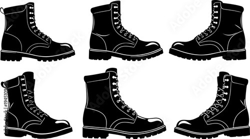 Army Boots Silhouette Vector Set