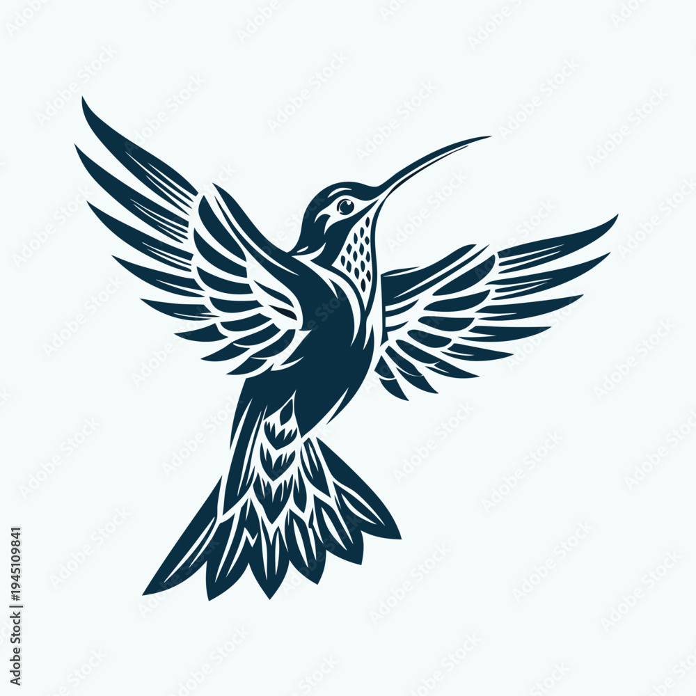 Fototapeta premium Delicate hummingbird line art vector - illustration of a bird in graceful flight