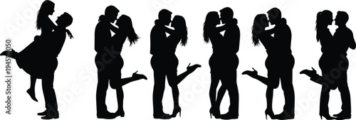 Series of silhouettes depicting couples in various romantic dance poses