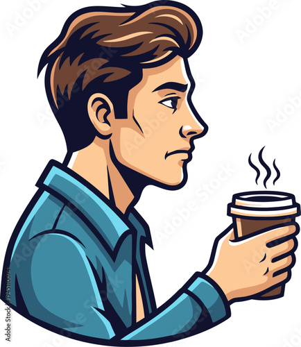 Profile view of man holding paper coffee cup