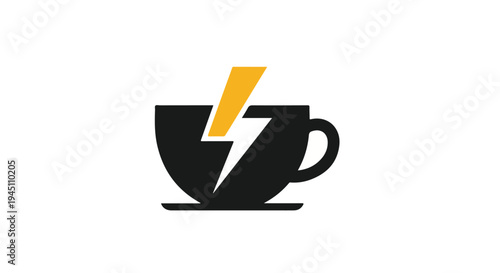 Minimalist Coffee Cup with Lightning Bolt Icon for Caffeine and Energy Concept Vector