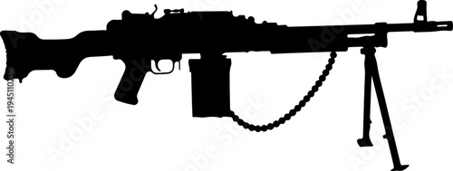 Heavy machine gun with bipod and ammo box on whait background