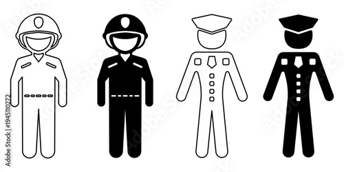 Set of professional security guard line art silhouette vector illustration