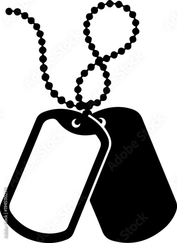 two military dog tags hanging from a chain silhouette