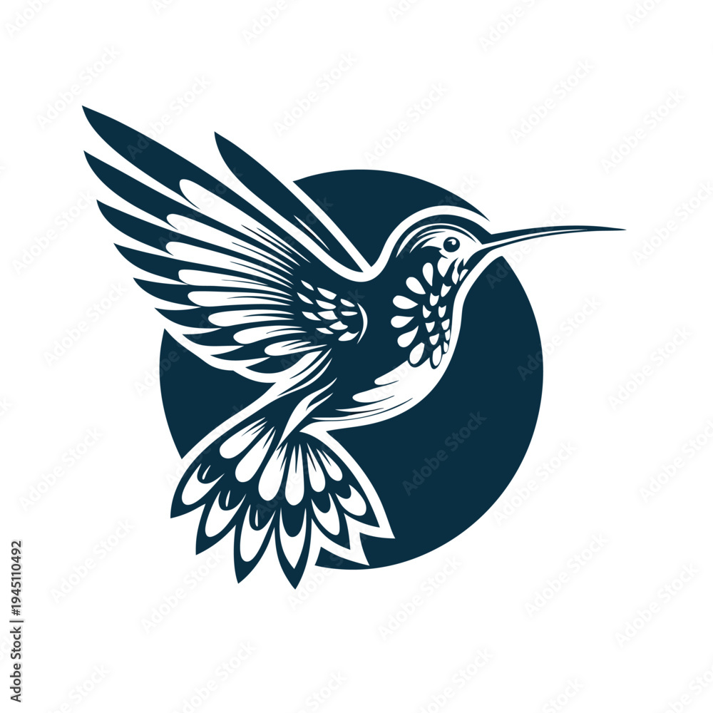 Obraz premium Detailed Line Art Hummingbird in Motion: Vibrant Wildlife Vector Artwork