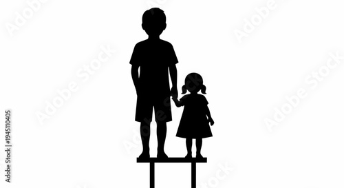 Silhouette of Boy and Girl Standing Together.