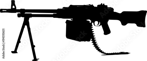 Heavy machine gun with bipod and ammo box on whait background
