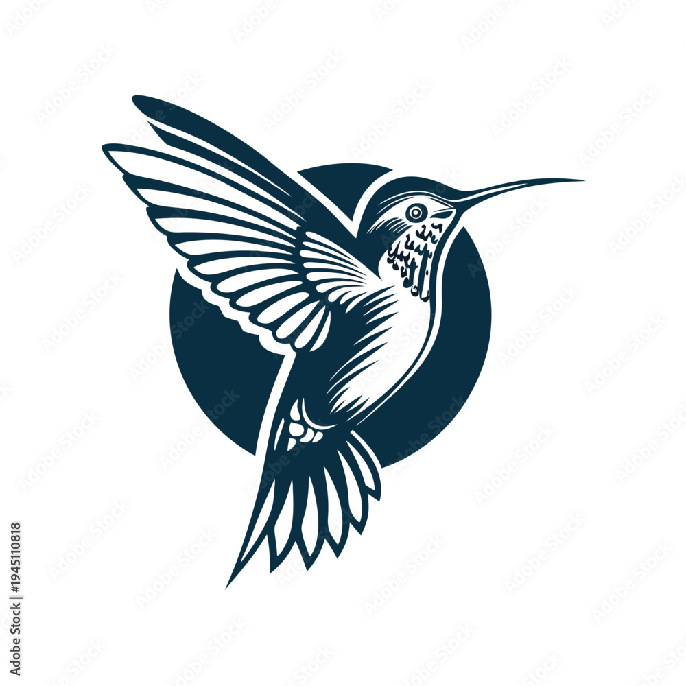Obraz premium Beautiful Line Art Hummingbird in Flight: Artistic Wildlife Icon Design
