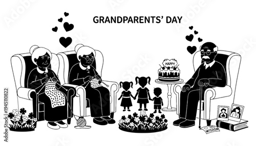 Grandparents' day illustration with family and children celebrating together
