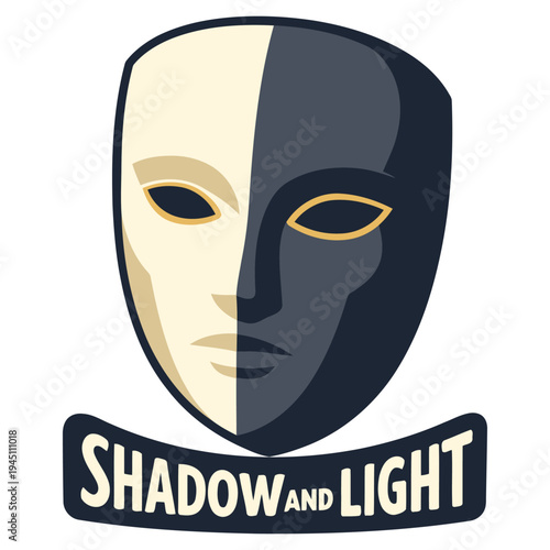 Artistic dualtone theater mask logo design representing contrast between shadow and light in a creative way   perfect for drama performance posters and artistic visual concepts