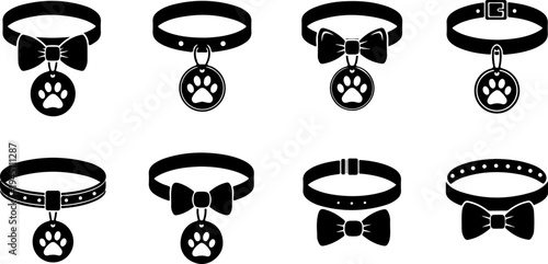Dog collar silhouette illustration set   