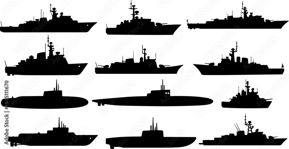 Obraz premium Naval ship silhouettes