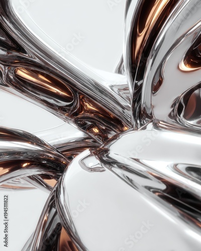 Abstract Metallic Liquid Shapes In Silver And Gold