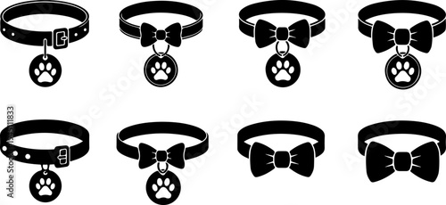 Dog collar silhouette illustration set   