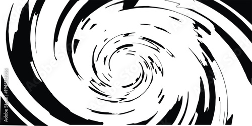 Abstract black and white spiral vortex background with dynamic swirl motion. Bold rotating whirl pattern with strong contrast. Modern graphic texture for posters, comics, and creative design. 