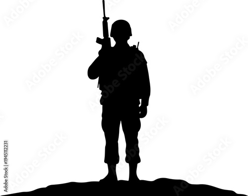 soldier standing at attention with a rifle silhouette