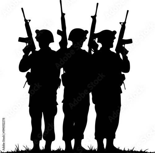 soldier standing at attention with a rifle silhouette