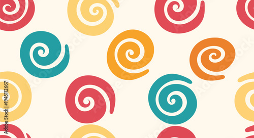 Colorful Spiral Swirl Vector Pattern Seamless Background for Modern Textile and Wallpaper Design