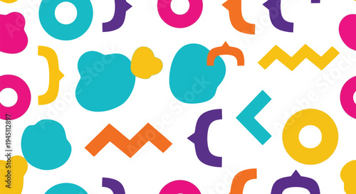 Colorful Abstract Geometric Vector Pattern with Playful Shapes on White Background