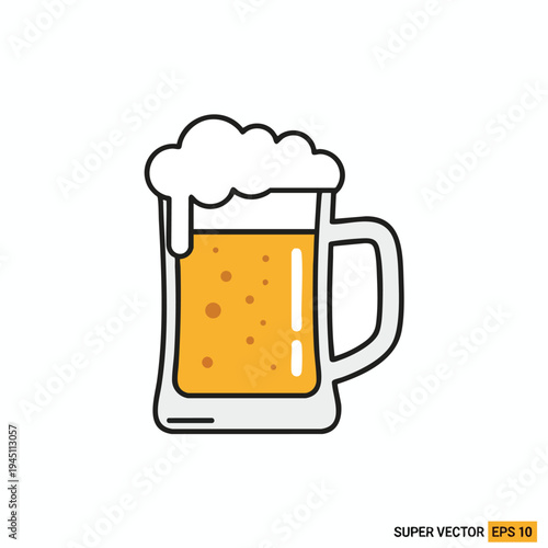 A stylized illustration of a glass mug filled with frothy, bubbly, golden lager
