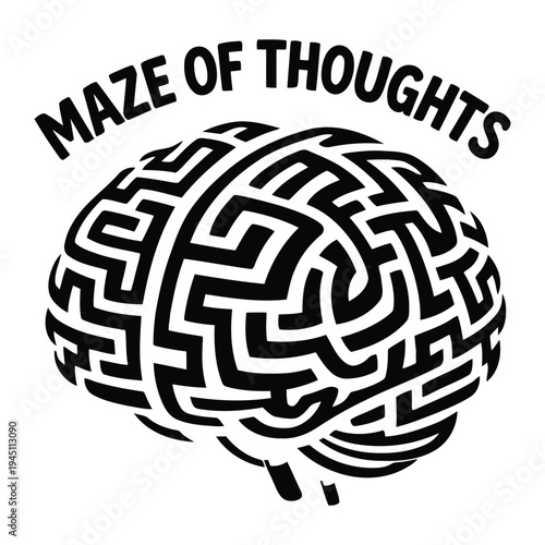 Creative illustration of a human brain designed as a complex maze representing thoughts and mental processes