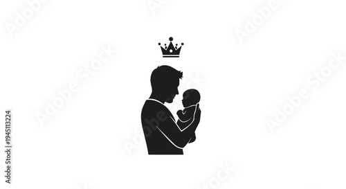 Father Holding Baby with Crown Silhouette.